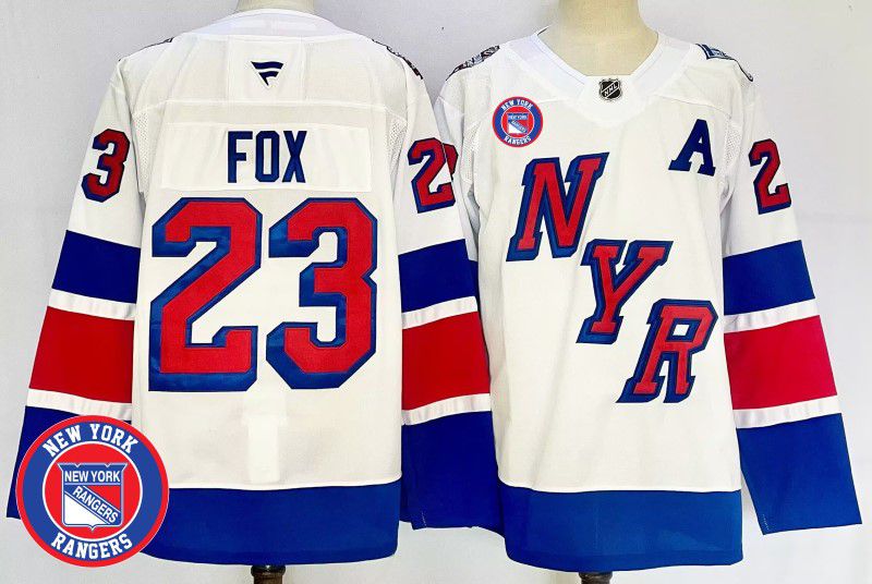 Men New York Rangers #23 Fox White Fanatics 2025 NHL Jersey style 3